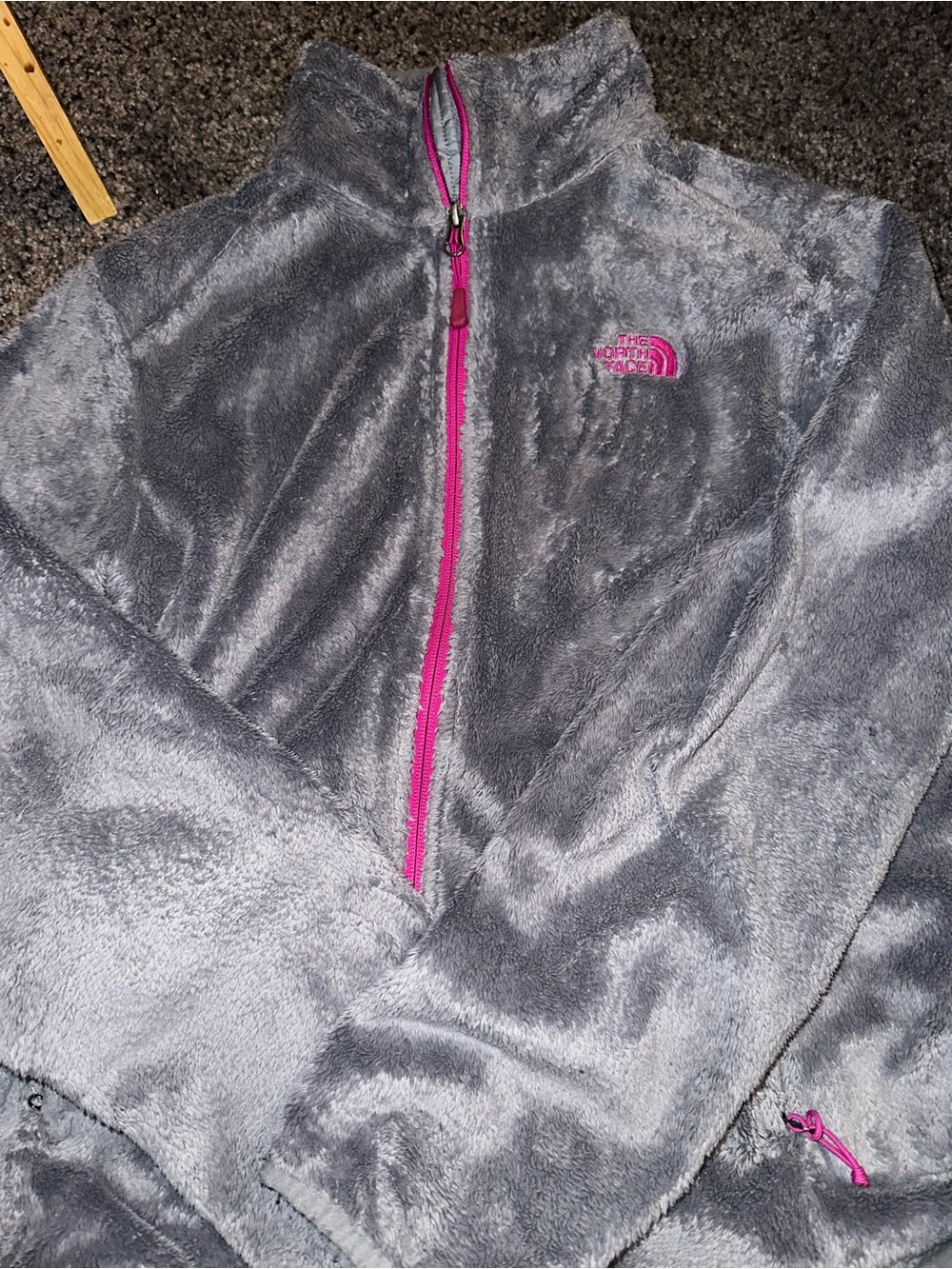 The North Face Womans Gray Fleece Jacket with Pink Accents